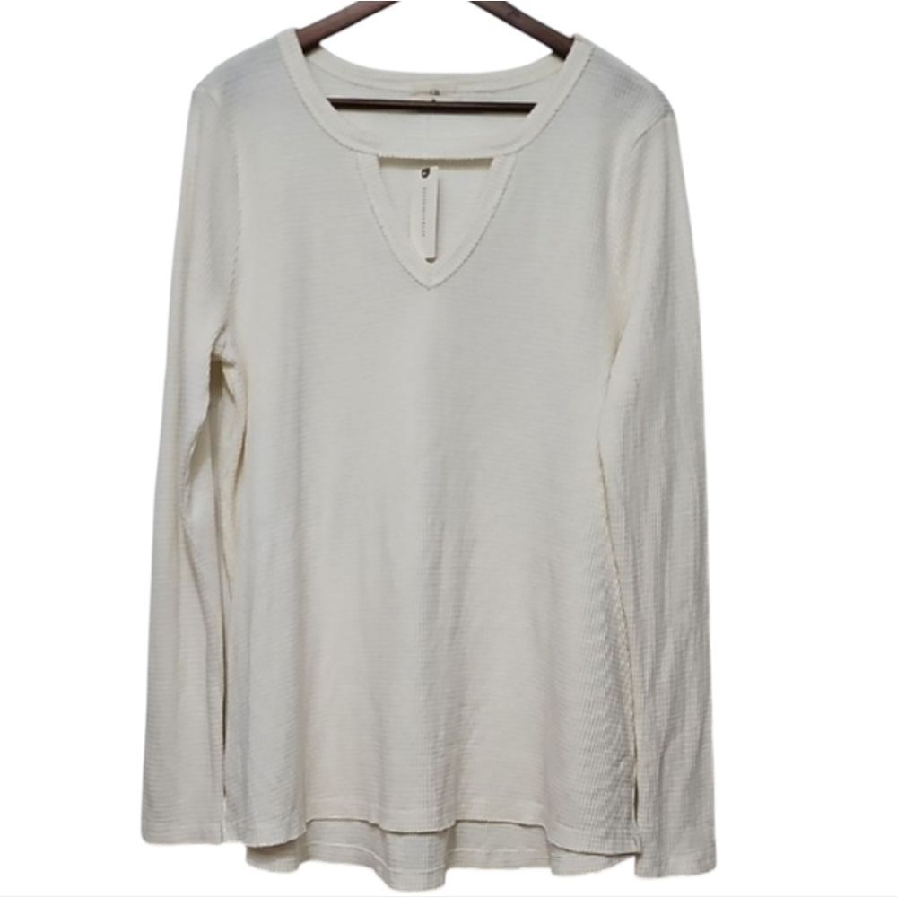 Anthropologie Cream Warm Waffle Long Sleeve Women's Top Size M